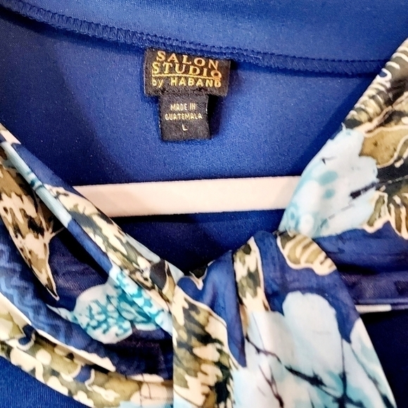 Haband Blue Knit 3/4 Sleeve & Scarf Career Casual Top Blouse Sz L - Picture 4 of 10